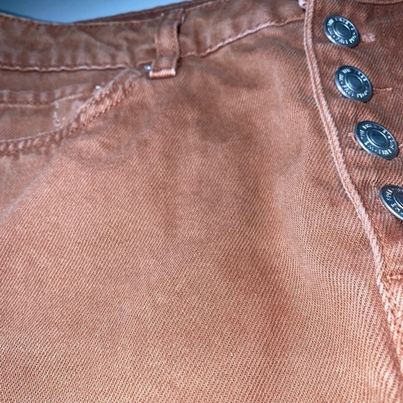 WE THE FREE FREE PEOPLE COPPER DECONSTRUCTED DENIM MINI SKIRT ORANGE DISTRESSED - Picture 9 of 10